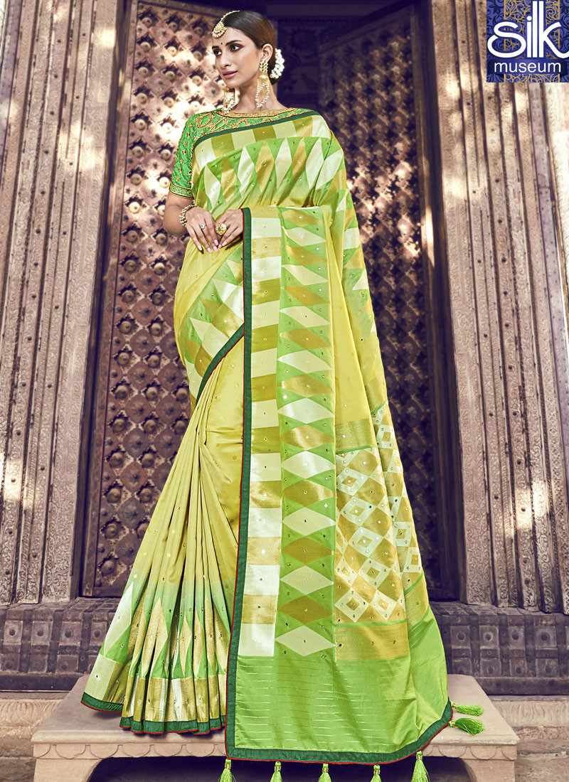 Lovely Green Color Banarasi Silk Fabric Traditional Wear Saree