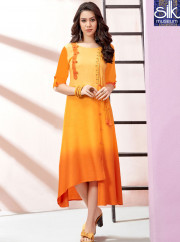 Lovely Orange And Mustard Color Rayon Fa