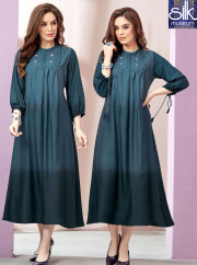 Awesome Teal Blue Color rayon Fabric New Designer Party Wear Kurti