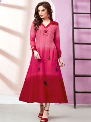 Outstanding Pink And Red Color Rayon Fabric New Designer Party Wear Kurti