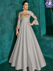 Awesome New Silver Grey Color Art Silk Designer Party Wear Readymade Gown