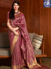 Stunning Magenta Color Banarasi Silk Designer Party Wear Traditional Saree