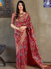 Awesome Designer Maroon Color Banarasi Silk Party Wear Traditional Saree