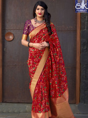 Eye Catchy Red Color Banarasi Silk Designer Party Wear Traditional Saree