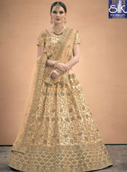 Awesome Cream Color Satin Fabric Designer Wedding Wear Lehenga Choli