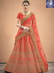Awesome Red Color Satin Fabric Designer Wedding Wear A Line Lehenga Choli