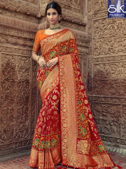 Beautiful Red With Orange Color Silk Fab