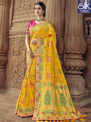 Eye Catchy Yellow Color Silk Fabric New Designer Traditional Wear Saree
