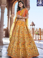 Delightful Mustard Color Banarasi Silk Designer Traditional Lehenga Choli