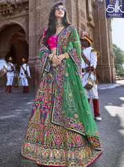 Desirable Multi Color Banarasi Silk Designer Wedding Wear Lehenga Choli
