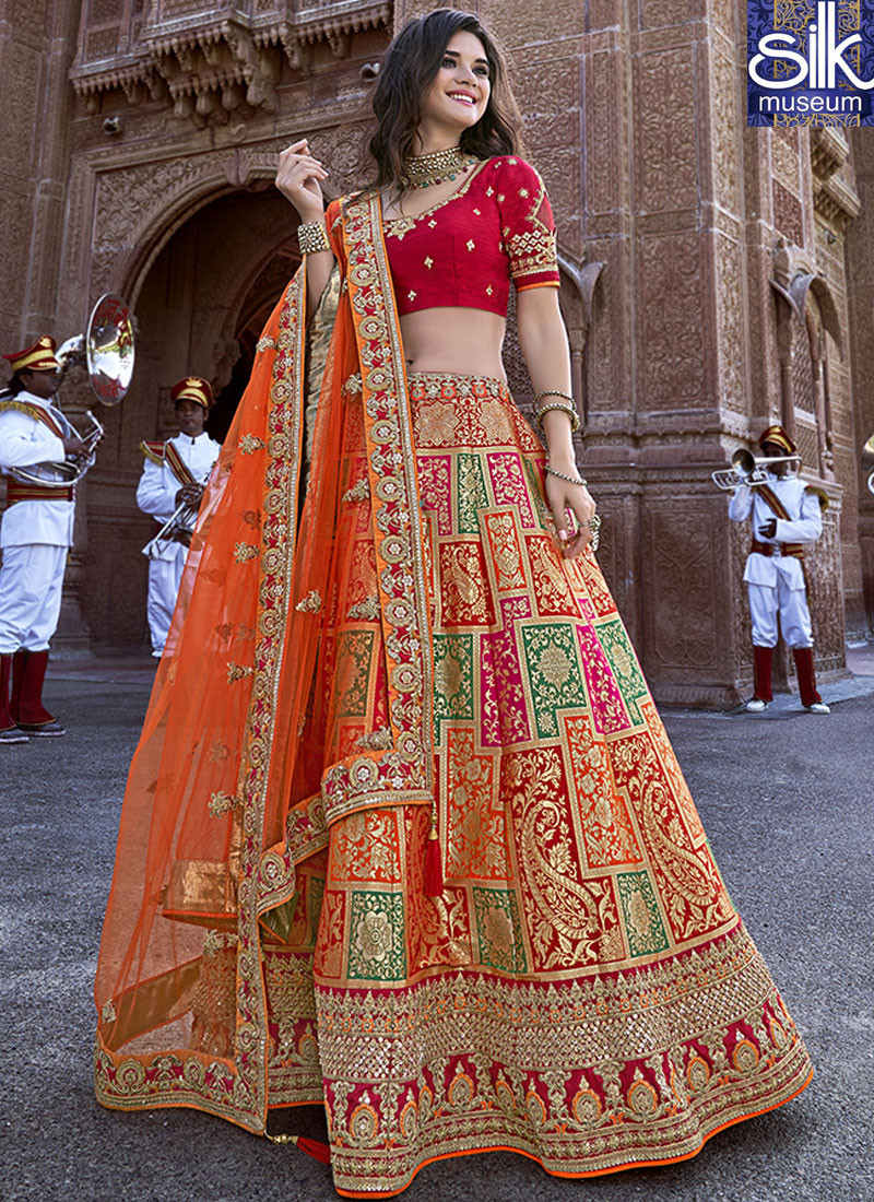 Splendorous Orange Color Banarasi Silk New Designer Traditional Wear Lehenga Choli