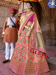 Stunning Pink Color Banarasi Silk Designer Wedding Wear Lehenga Choli