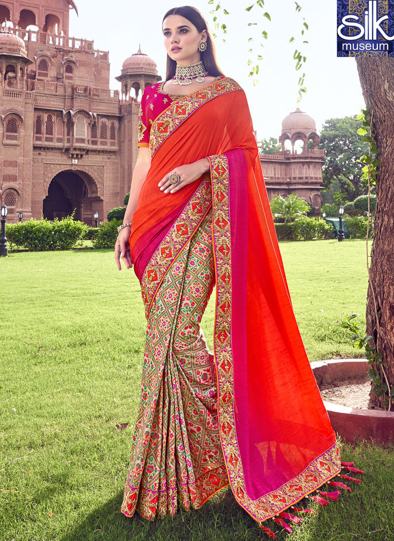 Sparkling Multi Color Banarasi Silk Designer Wedding Wear Traditional Saree