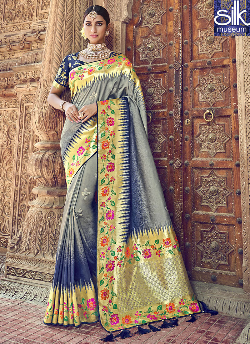 Lovely Grey Color Silk Fabric new Designer Traditional Party Wear Saree