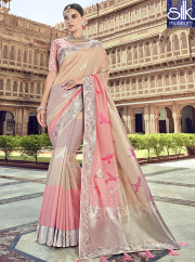 Divine Peach And Pink Color Silk Fabric 