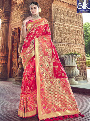 Awesome Hot Pink Banarasi Silk Designer 