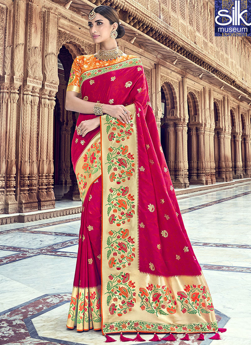 Decent Red Color Silk Fabric New Designer Wedding Wear Traditional Saree