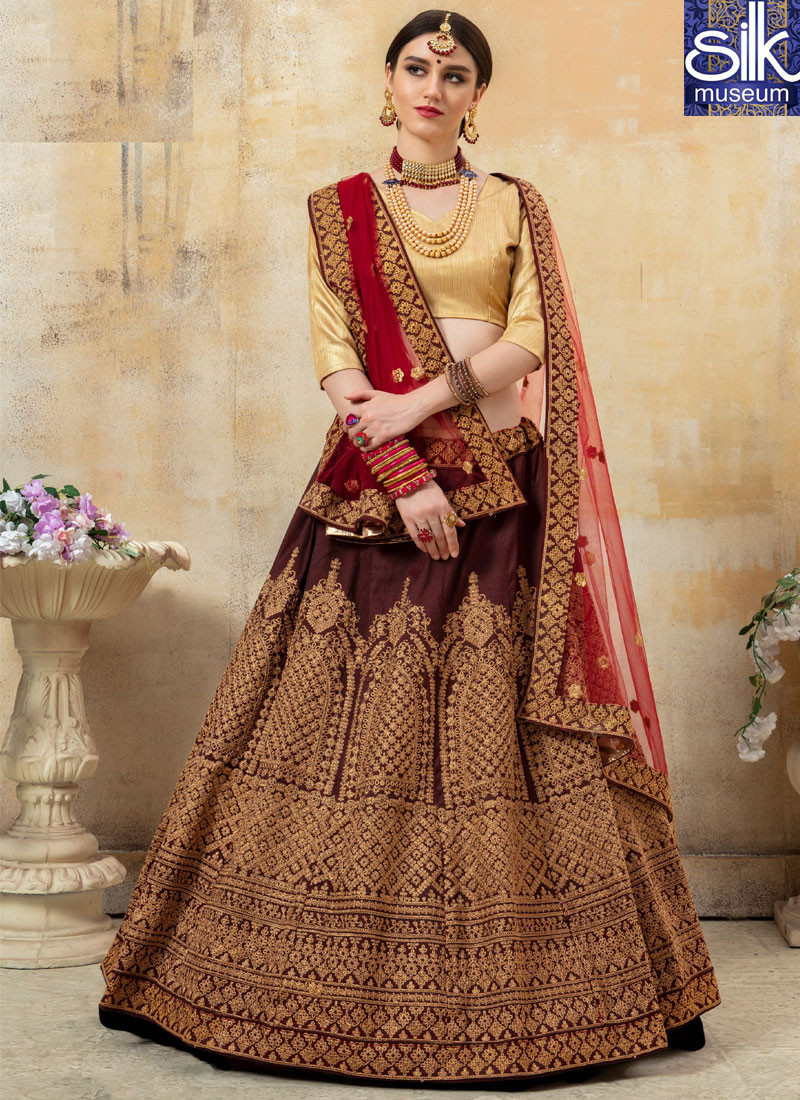 Speechless Maroon Color Fancy Art Silk Designer Bridal Wear Lehenga Choli