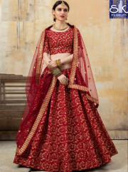 Attractive Maroon Color Art Silk Designer Bridal Wear Lehenga Choli