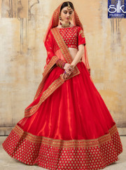 Eye Catchy Red Color Fancy Fabric Designer Wedding Wear Lehenga Choli