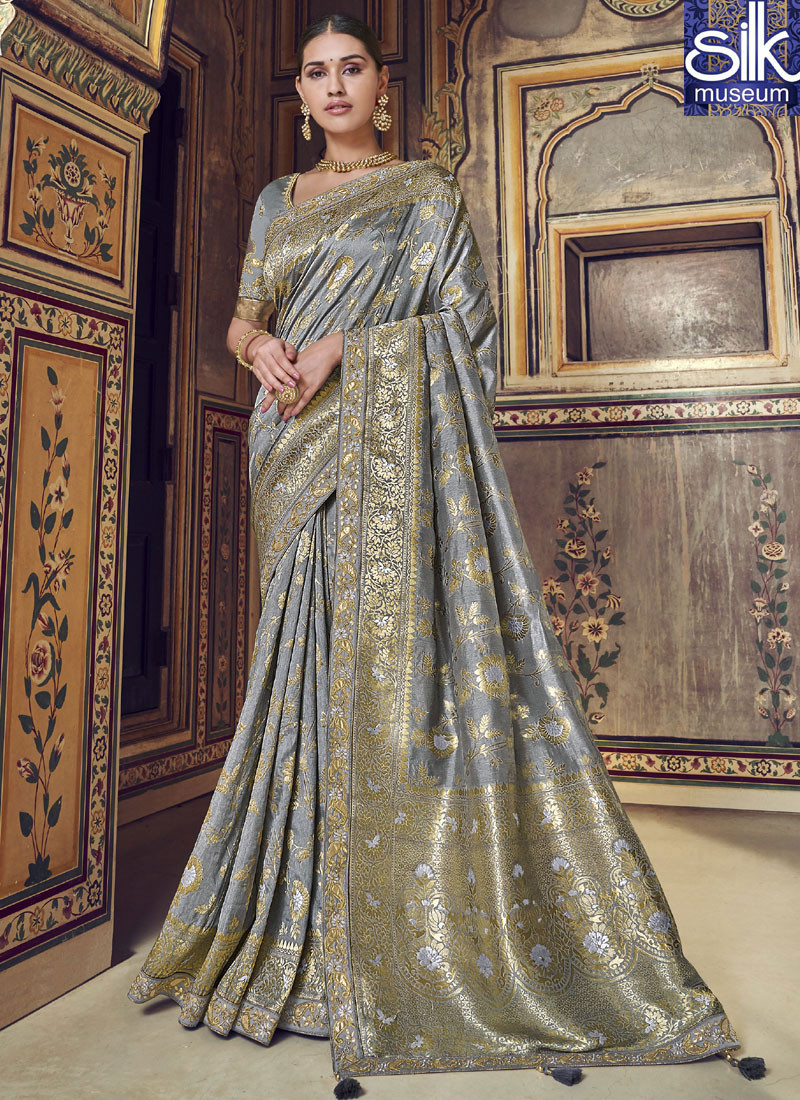 Speechless Grey Color Silk Fabric Designer Traditional Wear Saree