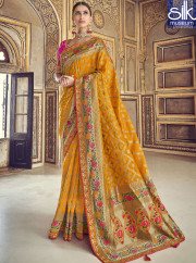 Magnetic Mustard Color Silk Fabric New D