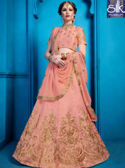 Awesome Peach Color Art Silk New Designer Wedding Wear Lehenga Choli