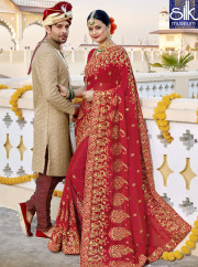 Sparkling Red Color Georgette New Designer Wedding Wear Saree