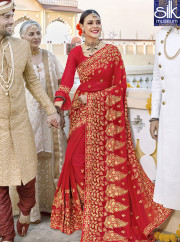 Awesome Red Color Georgette New Designer Wedding Wear Traditional Saree