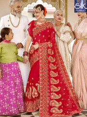 Eye Catchy Red Color Georgette New Designer Wedding Wear Saree