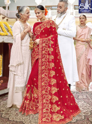 Majestic Red Color Georgette New Designer Wedding Wear Saree