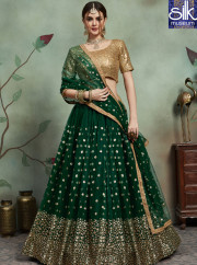 Outstanding Green Color Soft Net New Designer Wedding Wear Lehenga Choli