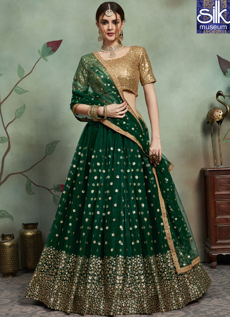 Outstanding Green Color Soft Net New Designer Wedding Wear Lehenga Choli