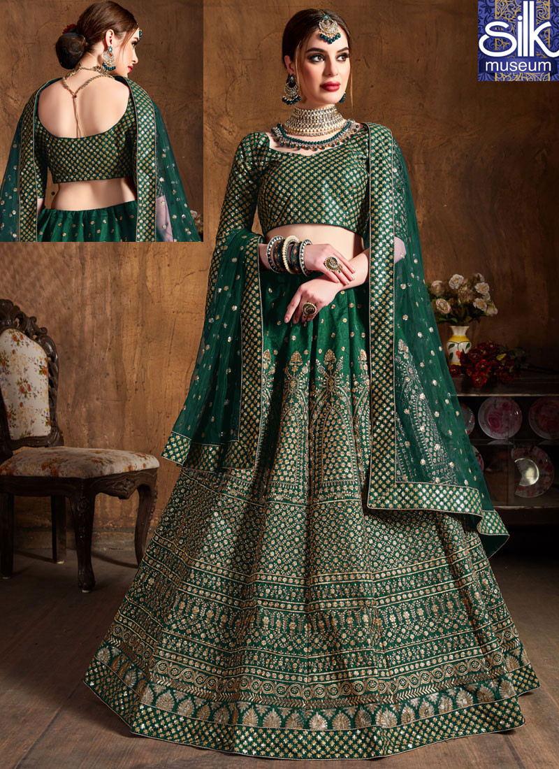 Delightful Green Color Raw Silk New Designer Wedding Wear Lehenga Choli