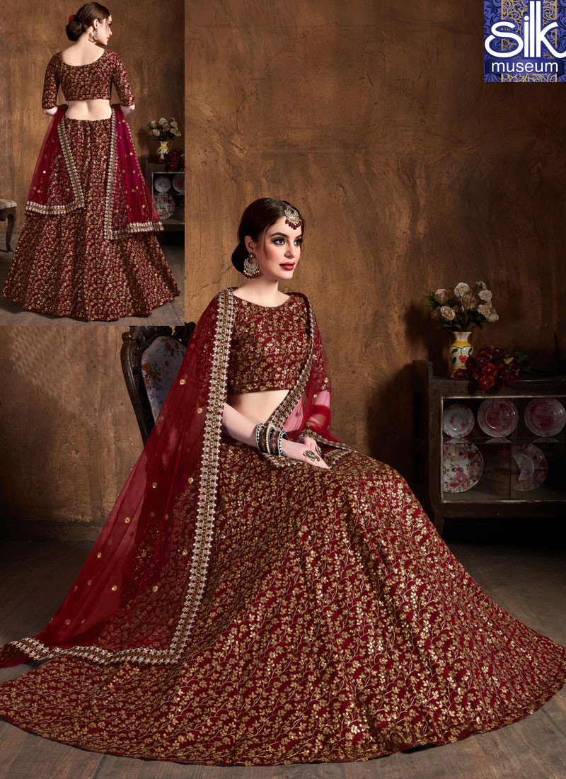 Awesome Maroon Color Raw Silk New Designer Wedding Wear Lehenga Choli