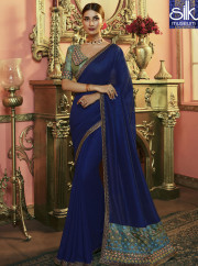 Lovely Blue Color Art Silk New Designer Party Wear Saree