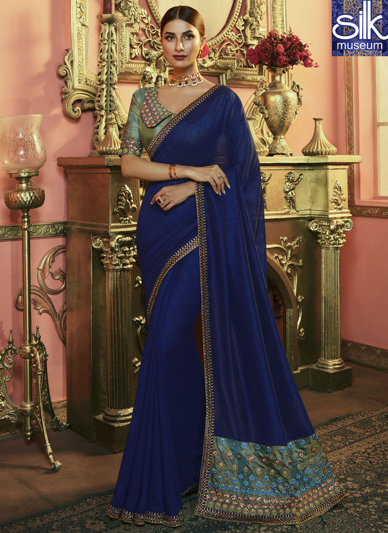 Lovely Blue Color Art Silk New Designer Party Wear Saree