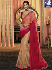 Awesome Peaches Pink Color Art Silk New Designer Party Wear Saree