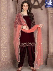 Outstanding Maroon Color Velvet New Designer Party Wear Punjabi Suit