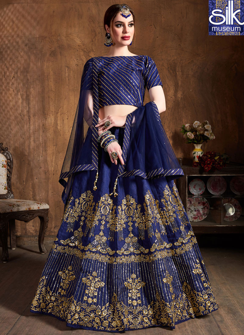 Lovely Blue Color Art Silk New Designer Wedding Wear Lehenga Choli