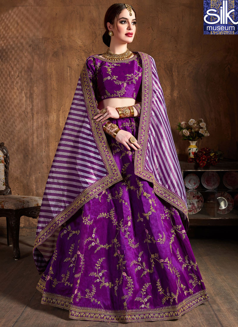 Delightful Purple Color Art Silk New Designer Wedding Wear Lehenga Choli