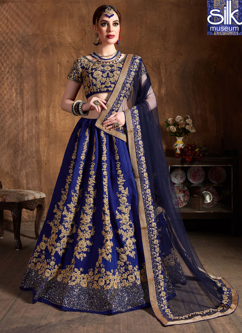 Alluring Blue Color Raw Silk New Designer Wedding Wear Lehenga Choli