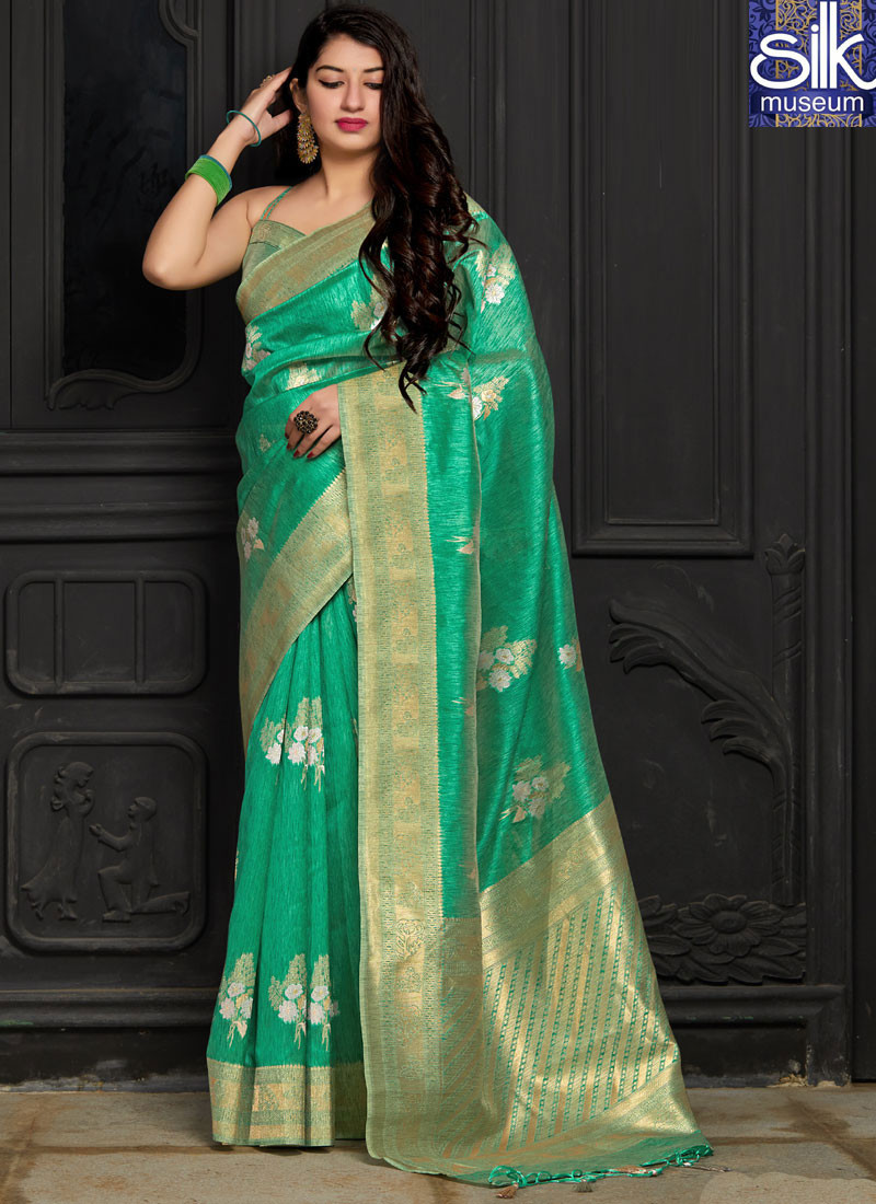 Sea Green Color Banarasi Silk New Designer Traditional Saree