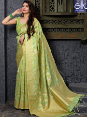 Outstanding Green Color Banarasi Silk Designer Traditional Saree