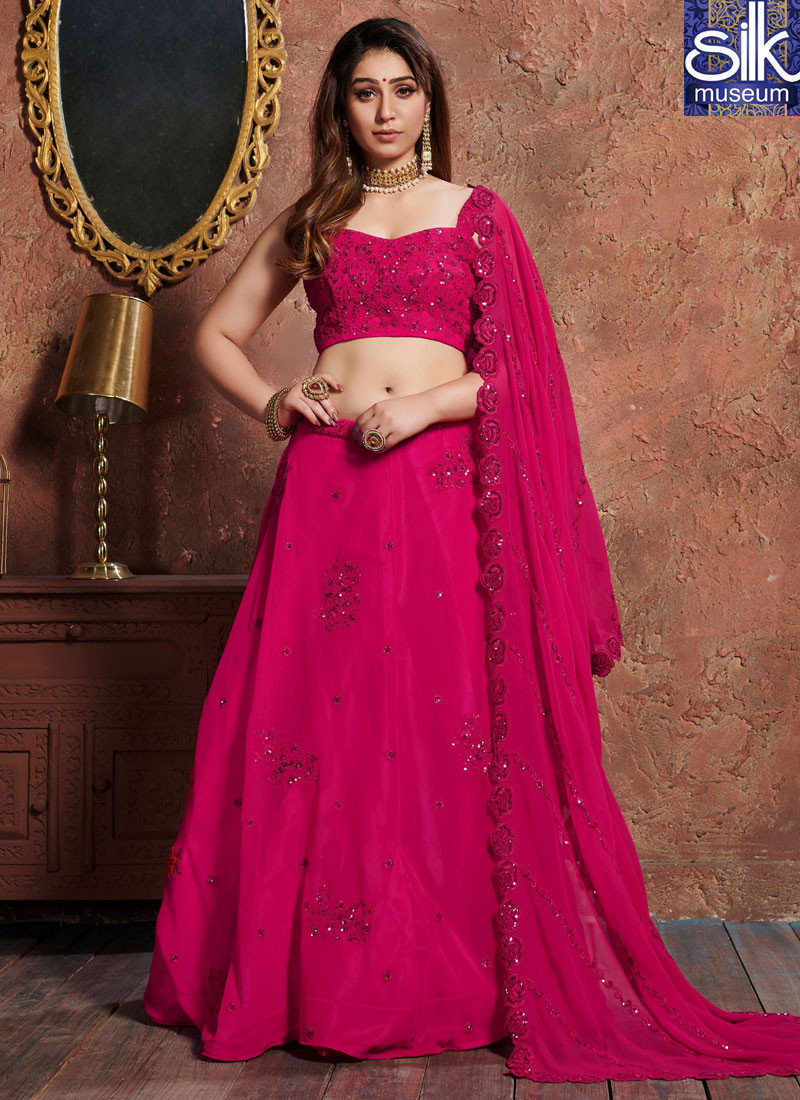 Awesome Hot Pink Color Georgette New Designer Wedding Party Wear Lehenga Choli