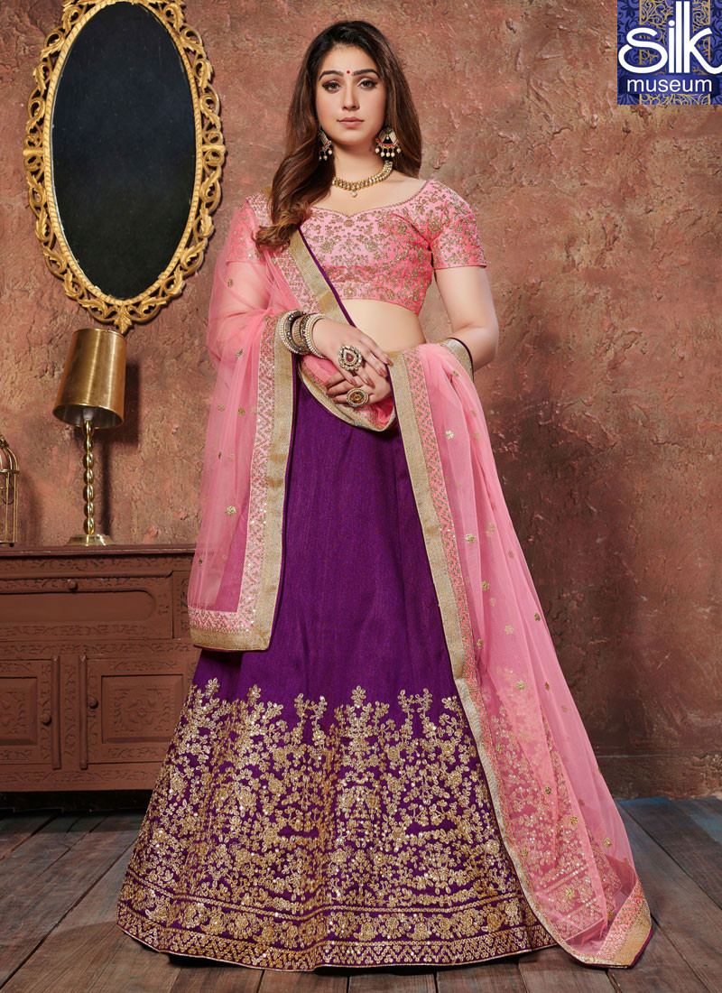 Divine Purple Color Art Silk New Designer Wedding Wear Lehenga Choli