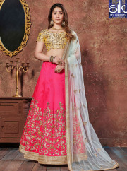 Sparkling Hot Pink Color Art Silk New Designer Wedding Wear Lehenga Choli