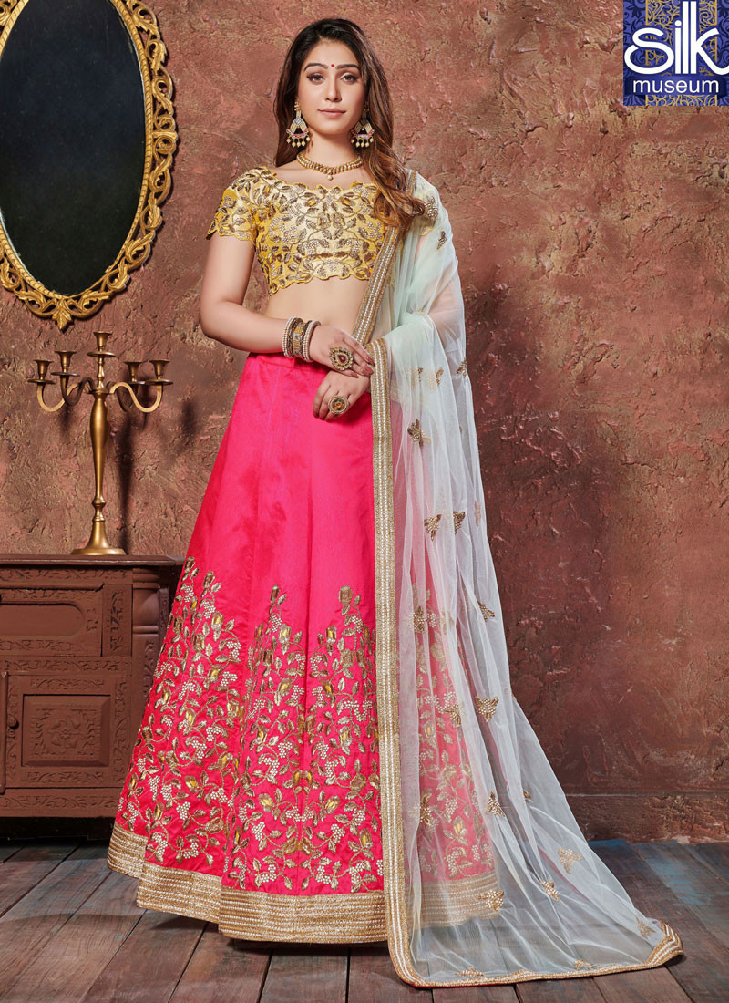 Sparkling Hot Pink Color Art Silk New Designer Wedding Wear Lehenga Choli