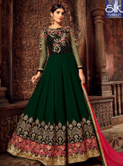 Majestic Green Color Georgette With Velvet New Designer Wedding Wear Anarkali Suit
