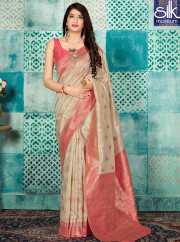 Superb Cream Color Banarasi Silk New Designer Party Wear Traditional Saree